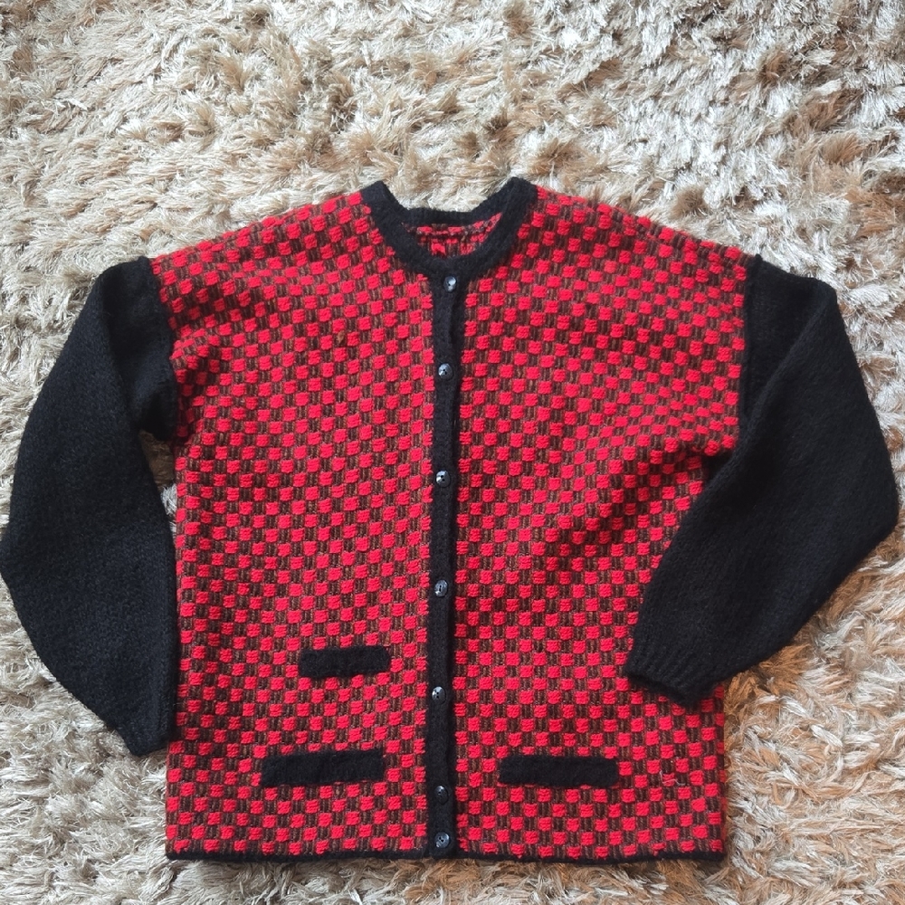 Vintage Red and Black Checkered Cardigan